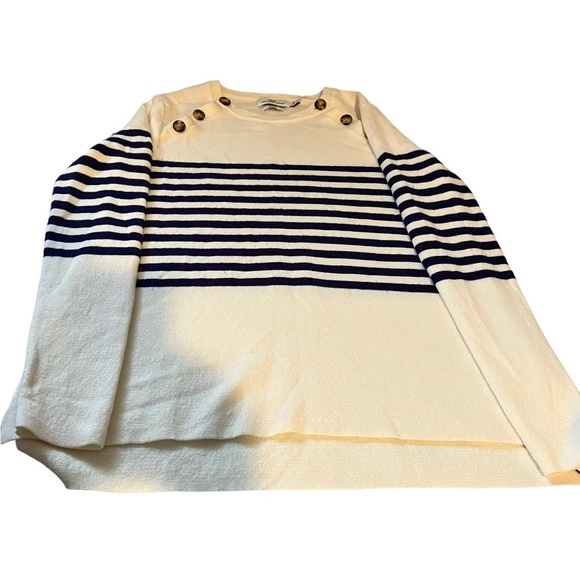 Vineyard Vines Merino Wool Button Neck Sailor Sweater Size S White Blue Stripes - Picture 3 of 9